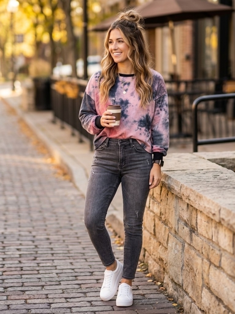 Pink Lily Pink & Charcoal Gray Tie Dye Pullover Top - Size Small